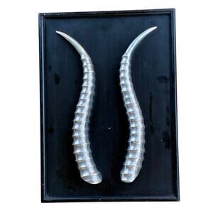 Modern Faux Horn Wall Sculpture – Black & Silver Mounted Plaque – 18x13